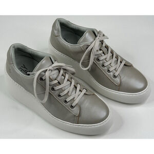 Fly London Delf Silver Gray Leather Platform Wedge Sneakers Womens US 7-7.5 EU38